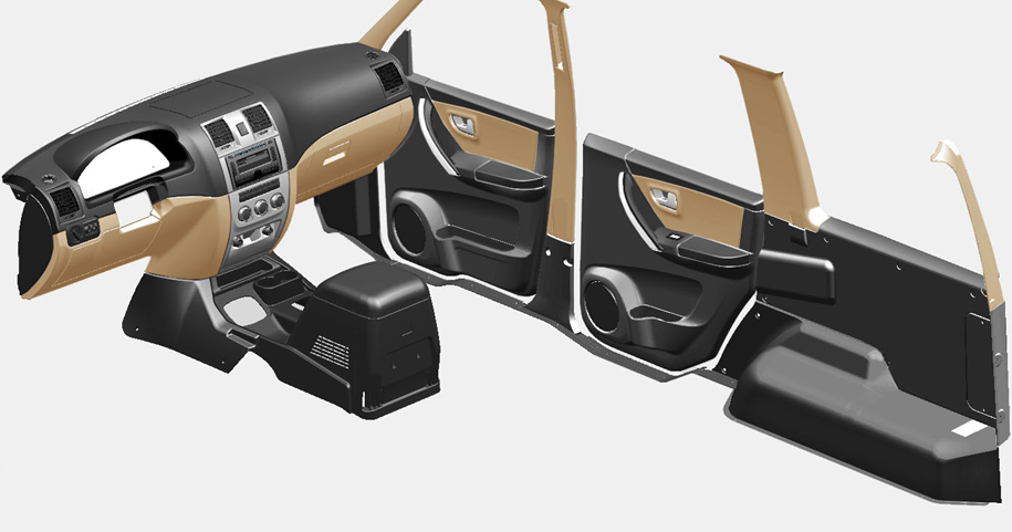 Details of the Interior of the vehicle (dashboard, upholstery of doors, trunk, the shelf the interim trunk floor)