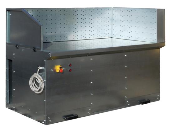 Suction benches for sanding, grinding and welding; versions with filtration and/or with integrated fan